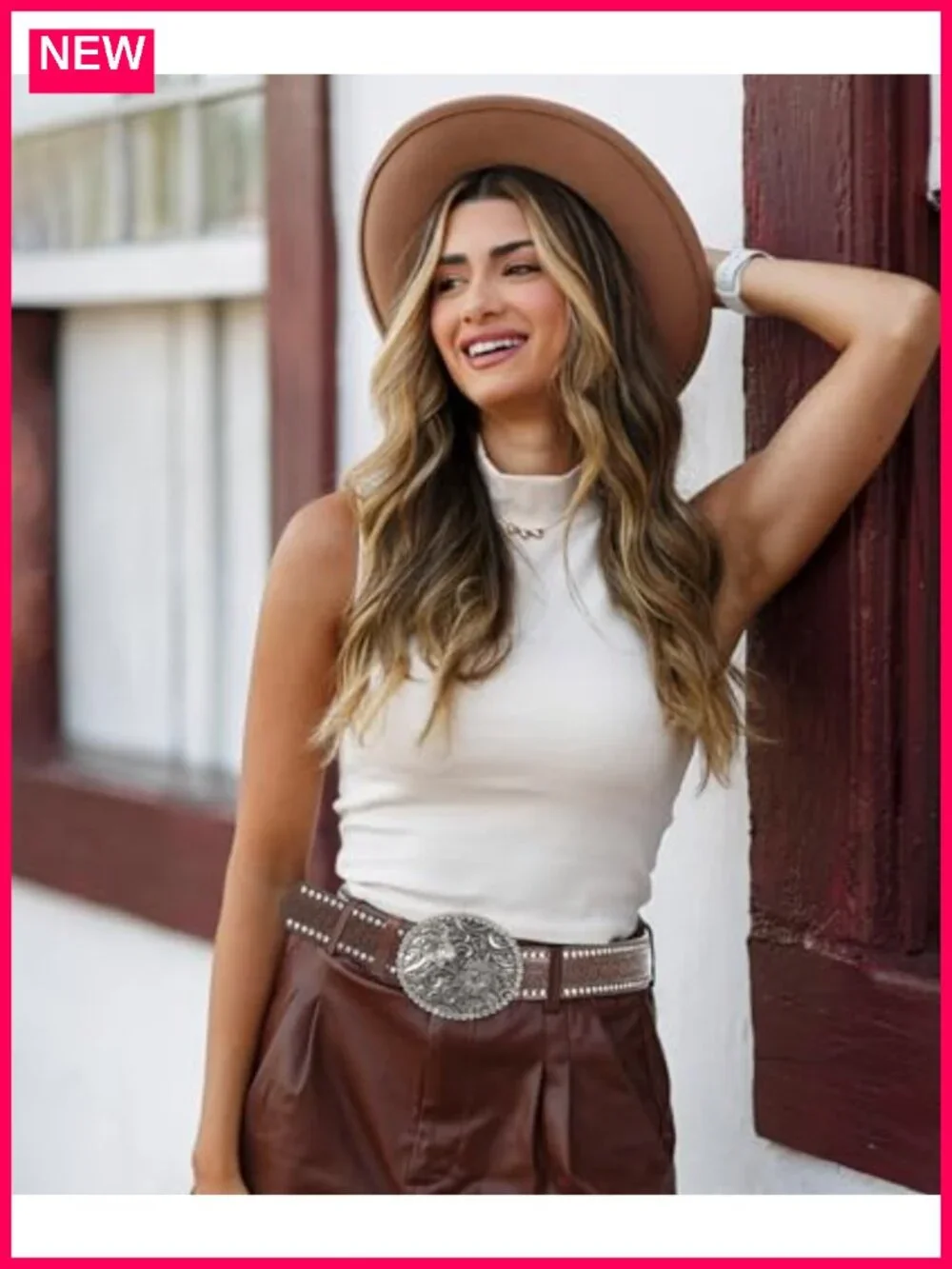 Rhinestone flower buckle cowgirl western belt PU leather